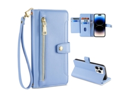 Capa Pega Para Iphone 14 Pro Max Pele Sintética Com Porta-cartões Azul