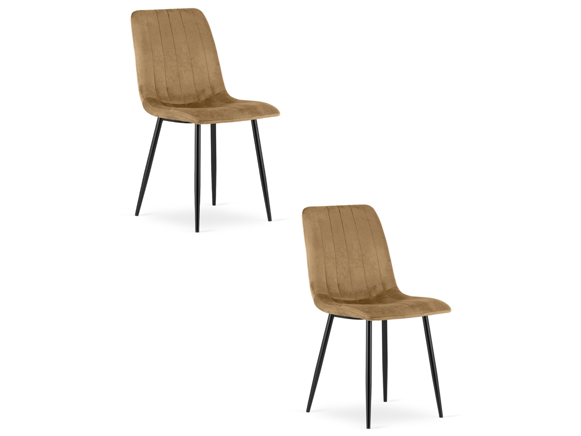 Cadeira De Jantar Conjunto De 2 Peças Jewa Assento Marrom, Pernas Pretas, Assento De Veludo, Assento Ergonômico