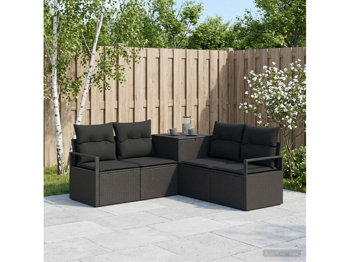 Vidaxl Conjunto De Sofás 5 Unid. Preto Rattan Poliéster E Aço