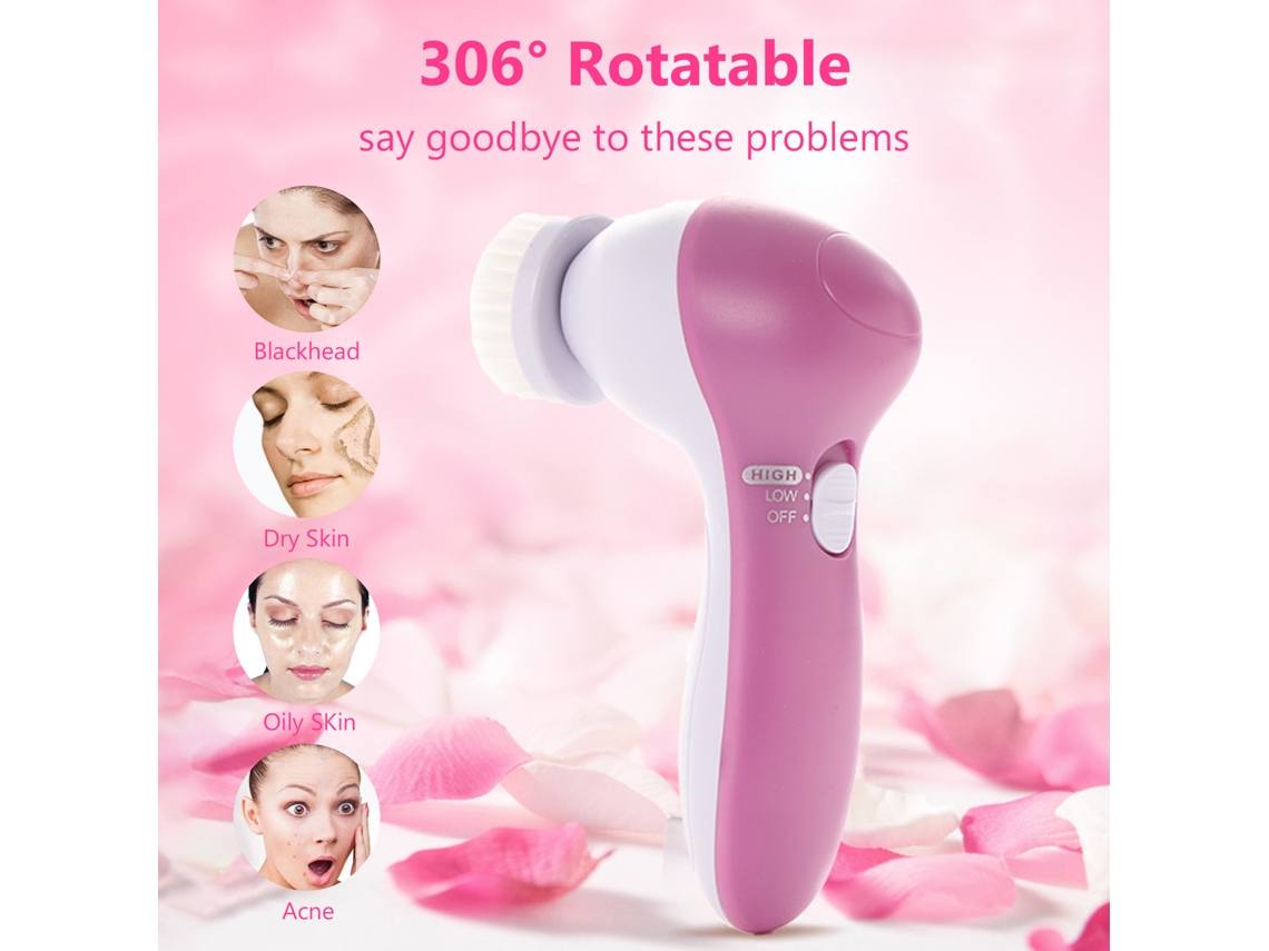 Escova De Limpeza Facial Elétrica 5 Em 1 Para Lavagem Facial Com 5 Cabeças Intercambiáveis E 2 Velocidades De Vibração