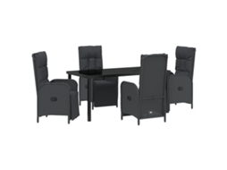 Conjunto 5 De Jantar De Jardim Com Almofadas Vidaxl Preto Rattan De Poliéster