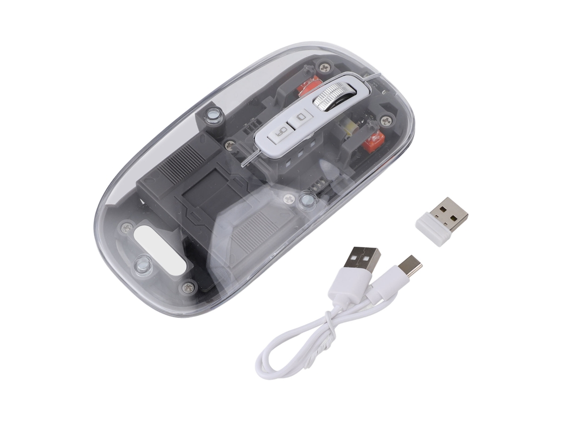 Mouse Sem Fio Transparente Bluetooth 2.4g Tri Modo Recarregável com Luz de Respiração 7 Cores Cinza | S/MARCA