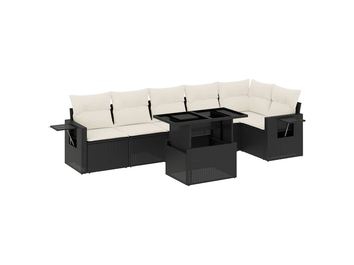 Conjunto de 7 Sofás para Jardim com Almofadões Vime Pe Preto MAISON EXCLUSIVE (7 pcs)