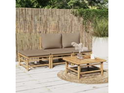 Conjunto 4 Peças Lounge Jardim Bambu C/ Almofadões Cinza Acastanhado Dkd Home Decor