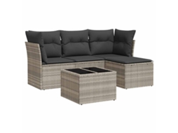 Conjunto de 5 Sofás Jardim com Almofadões Vime Pe Cinzento Claro MAISON EXCLUSIVE (5 pcs)