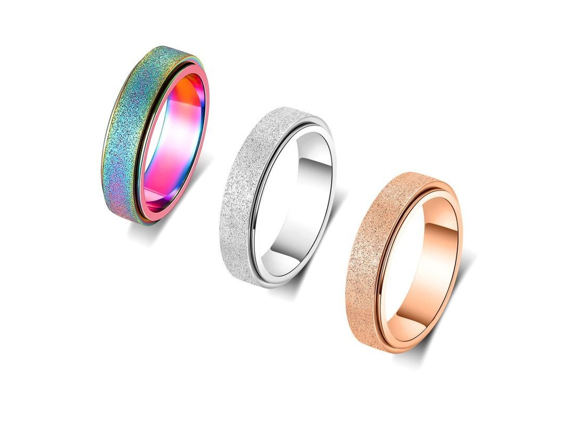 2026 anillo de Ansiedad de Acero Inoxidable Titanio para Mujer Y Hombre, 3 Colores: Oro Rosa arcoíris plata
