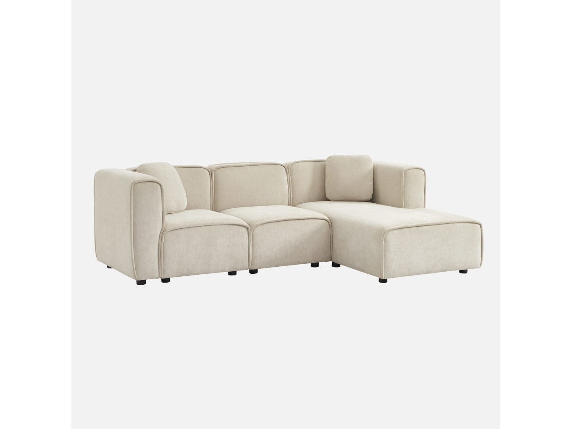 Sofá De Canto Direito 3 Lugares Tecido, Beige Sweeek