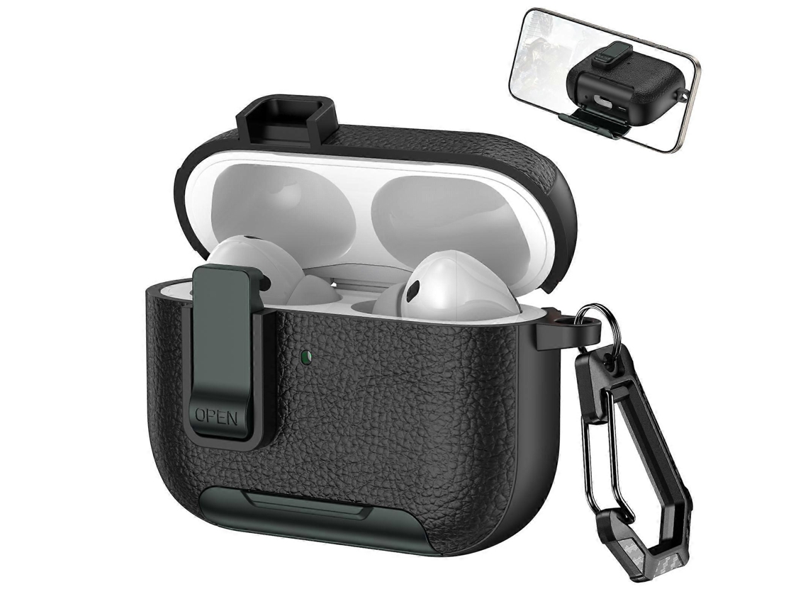 Capa Para Fones De Ouvido Sem Fio Airpods Pro 3 Com Textura De Couro, Com Gancho E Suporte.