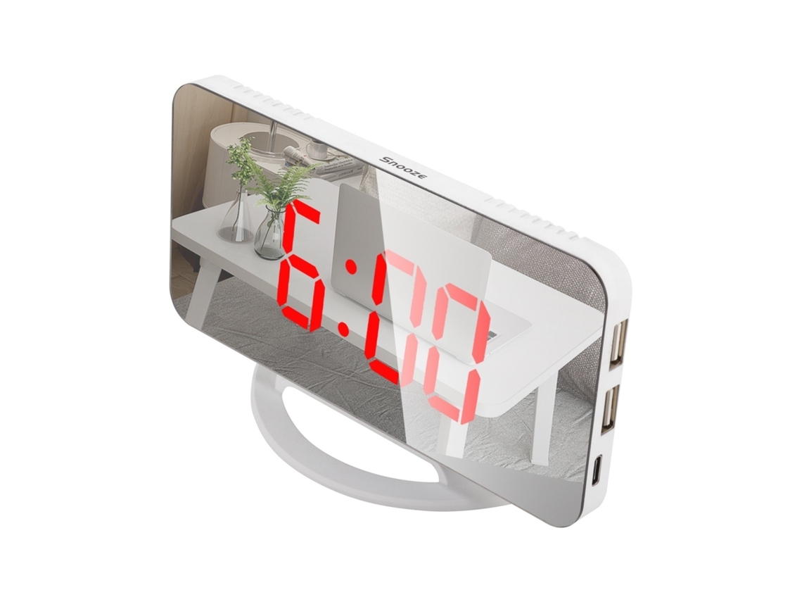 Led Espelho Relógio Mini Despertador Digital Relógio De Mesa Com Função Snooze 3 Brilho Ajustável Luz De Fundo Auto-adapt Branco1*