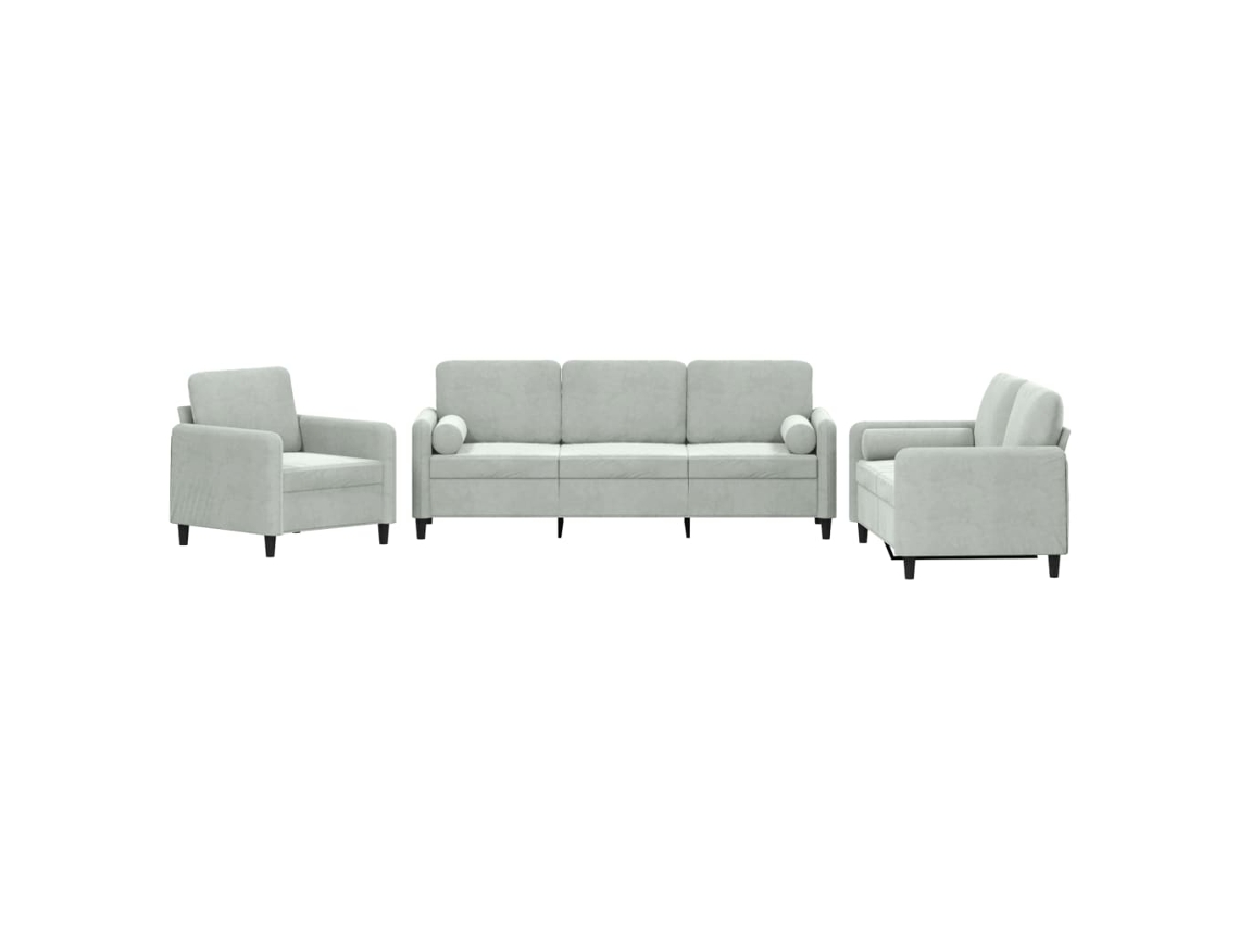 Conjunto de Sofás com Almofadas Veludo Cinzento claro MAISON EXCLUSIVE