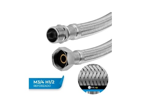 Mangueiras De Aã§o Inoxidã¡vel Super Reforã§adas M3/4 H1/2 Com Revestimento De Epdm E Latã£o Niquelado, 50 Cm, Pacote Com 10 Unidades. Genil