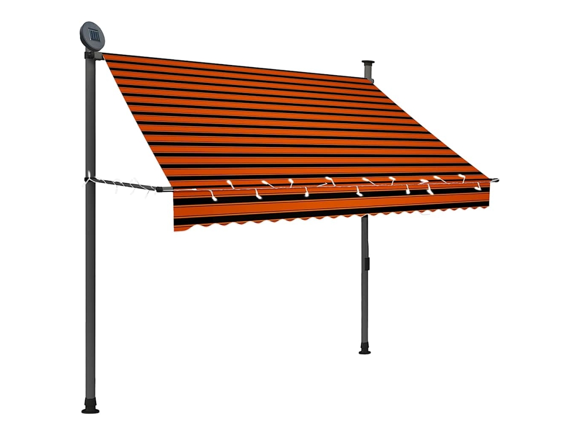Vidaxl Toldo Retrátil Manual Com Led 200 Cm Laranja E Castanho