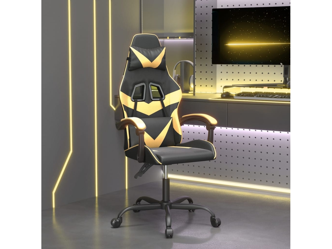 Vidaxl Cadeira Gaming Couro Artificial Preto E Dourado