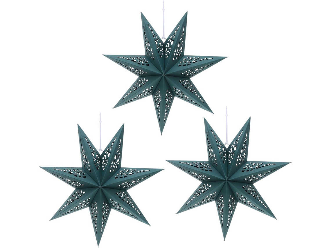 Conjunto De 3 Lanternas De Papel Verde Com Estrelas, Para Decoração.