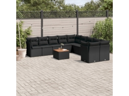 Vidaxl 11 Pcs Conjunto Sofás de Jardim C/ Almofadões Vime Pe Preto