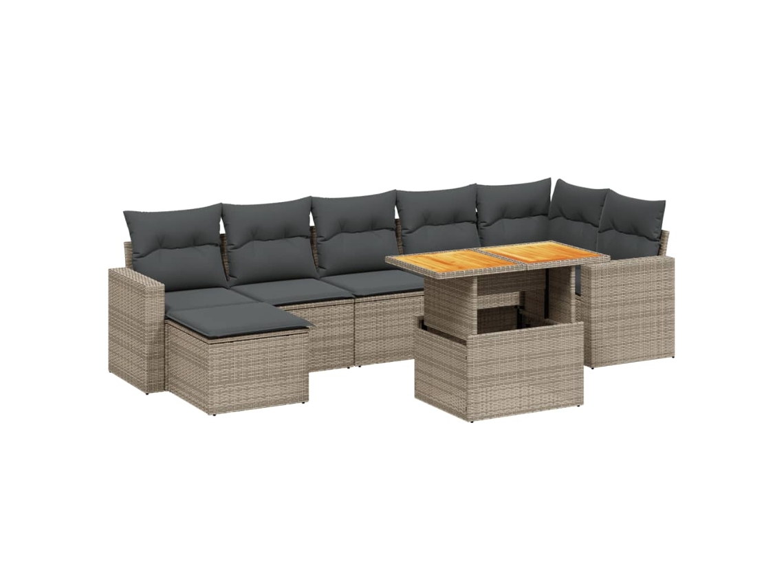 Conjunto de 8 Sofás de Jardim com Almofadões Vime Pe Cinzento MAISON EXCLUSIVE (8 pcs)