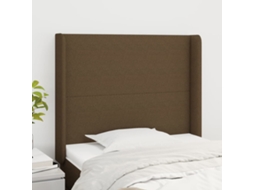 Vidaxl Cabeceira Cama C/ Abas Tecido 83x16x118/128 Cm Castanho-escuro