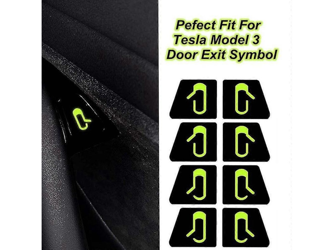 Kit De 8 Adesivos Luminosos Para Porta Do Carro Model 3 Botão De Abertura Em Carbono Verde