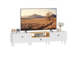 Rack para TV até 90 polegadas com portas basculantes e gaveta branco ZACHARY
