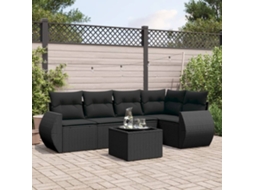 Vidaxl 6 Pcs Conjunto Sofás De Jardim C/ Almofadões Vime Pe Preto