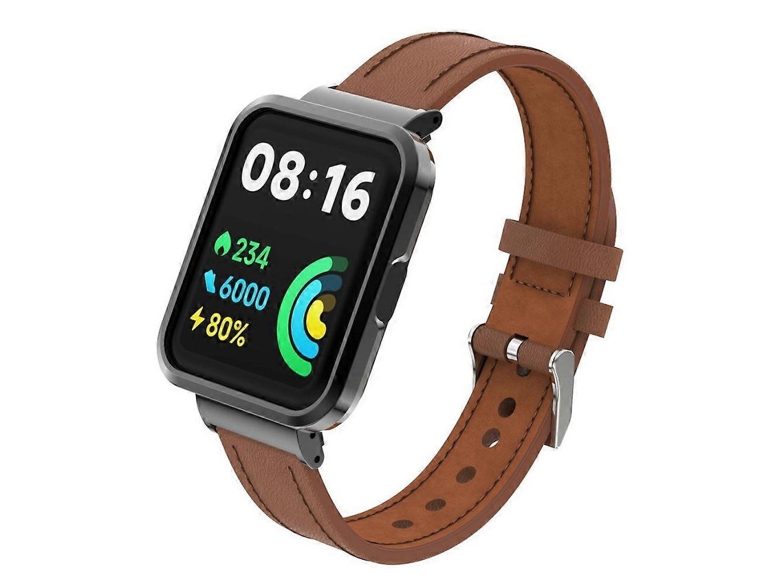 Pulseira Integrada Para Xiaomi Redmi Watch 2 Com Capa De Couro E Metal.