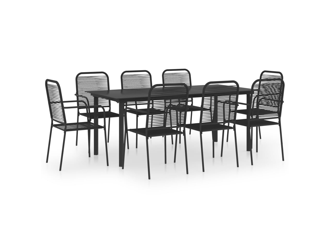 vidaXL 9 pcs conjunto de jantar para jardim vidro e aço preto