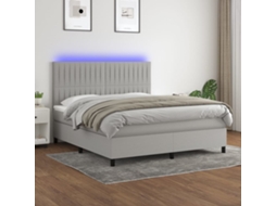 Vidaxl Cama Box Spring C/ Colchão E Led 180x200 Cm Tecido Cinza-claro