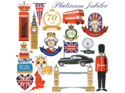 Conjunto de 4 Adesivos de Ícones de Londres Jubileu de Platina 2022 Decor Festiva PVC À Prova D'água para Festa Patriótica UK S/MARCA
