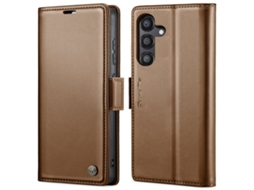 Capa Para Samsung Galaxy S24 Fe 5g De Couro Com Textura De Lichia E Fecho Borboleta Proteção E Rfid Antirroubo Marrom