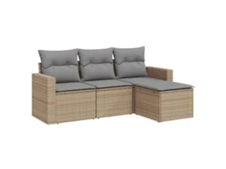 Maison Exclusive - 4 Pcs Conjunto De Sofás Para Jardim C/ Almofadões Vime Pe Bege