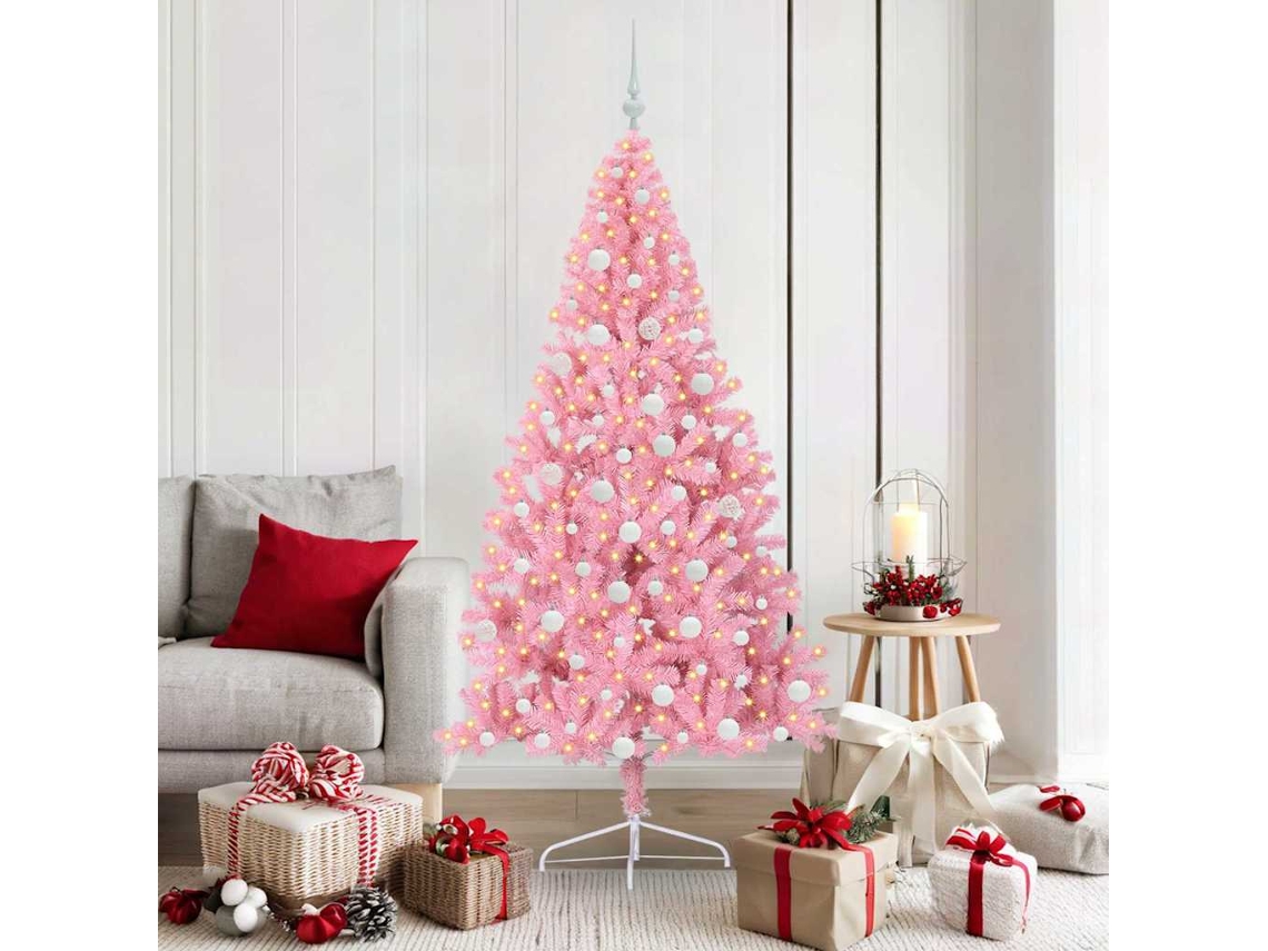 Vidaxl Árvore De Natal Artificial Pré-iluminada Rosa 180 Cm Pvc