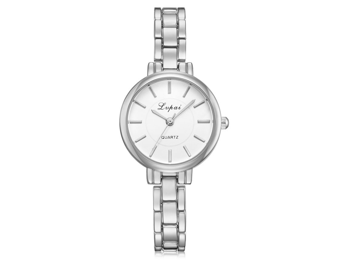 Relógio Pulseira Feminino Lvpai de Liga Slim Quartz com Dial Branco Prata