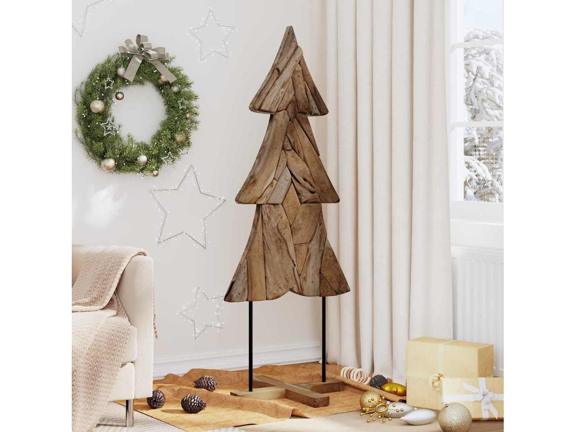 Vidaxl Árvore De Natal Castanho 151 Cm Madeira De Teca Maciça