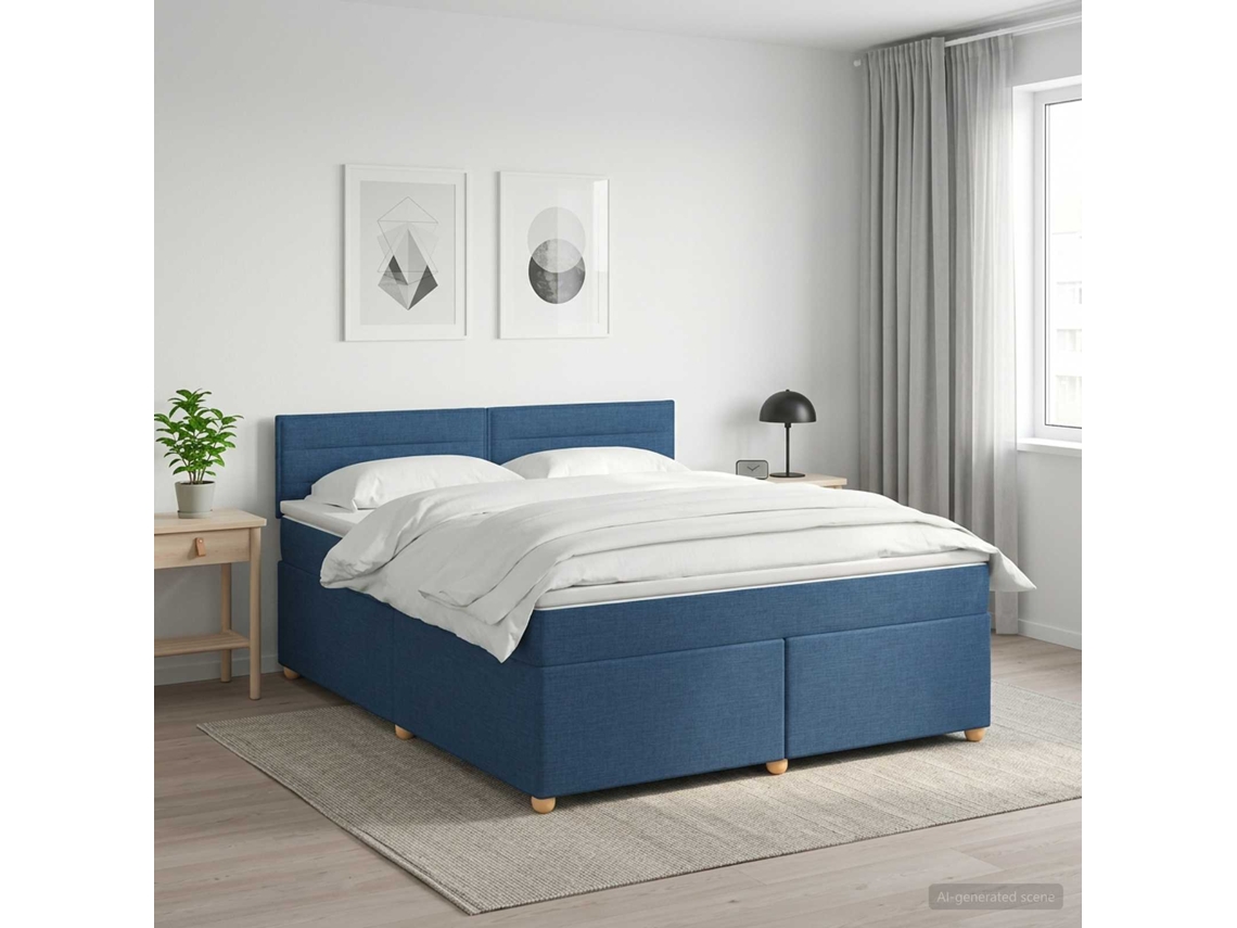 Vidaxl Cama Box Spring Com Colchão Azul 180 X 200 Cm Tecido