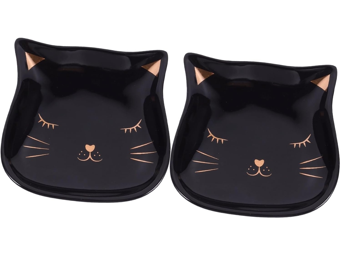 Conjunto de 2 bandejas de cerâmica Villcase com design Gato Preto para joias e alimentos, bandejas para organizar Aneis E