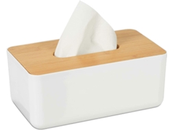 Caja de Pañuelos Multifuncional, Plástico/bambú, 21x13x9.8cm, Color Natural/blanco/marrón, Diseño Moderno para Baño Cocina Sala