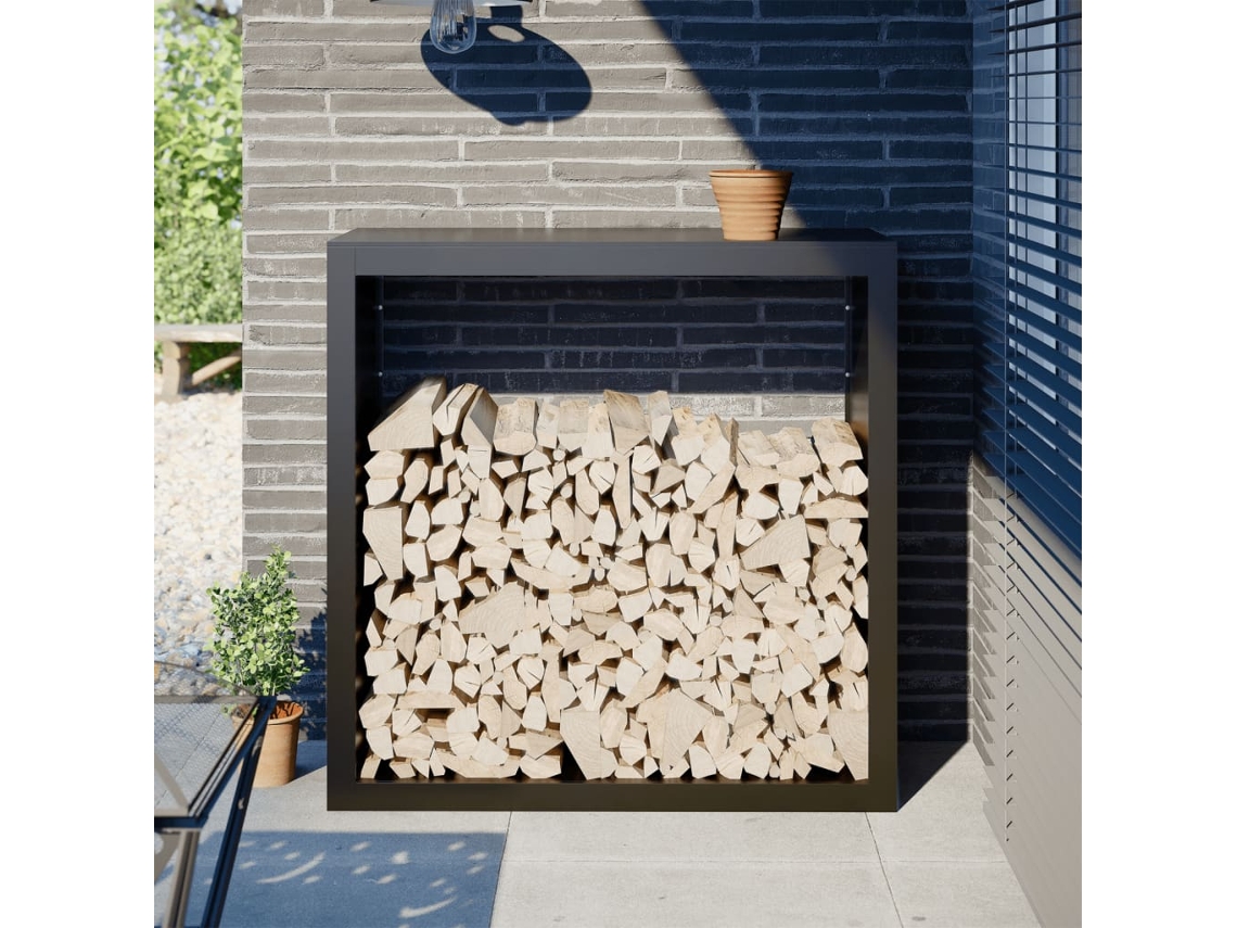 Vidaxl Suporte Para Lenha 100x40x100 Cm Aço Preto
