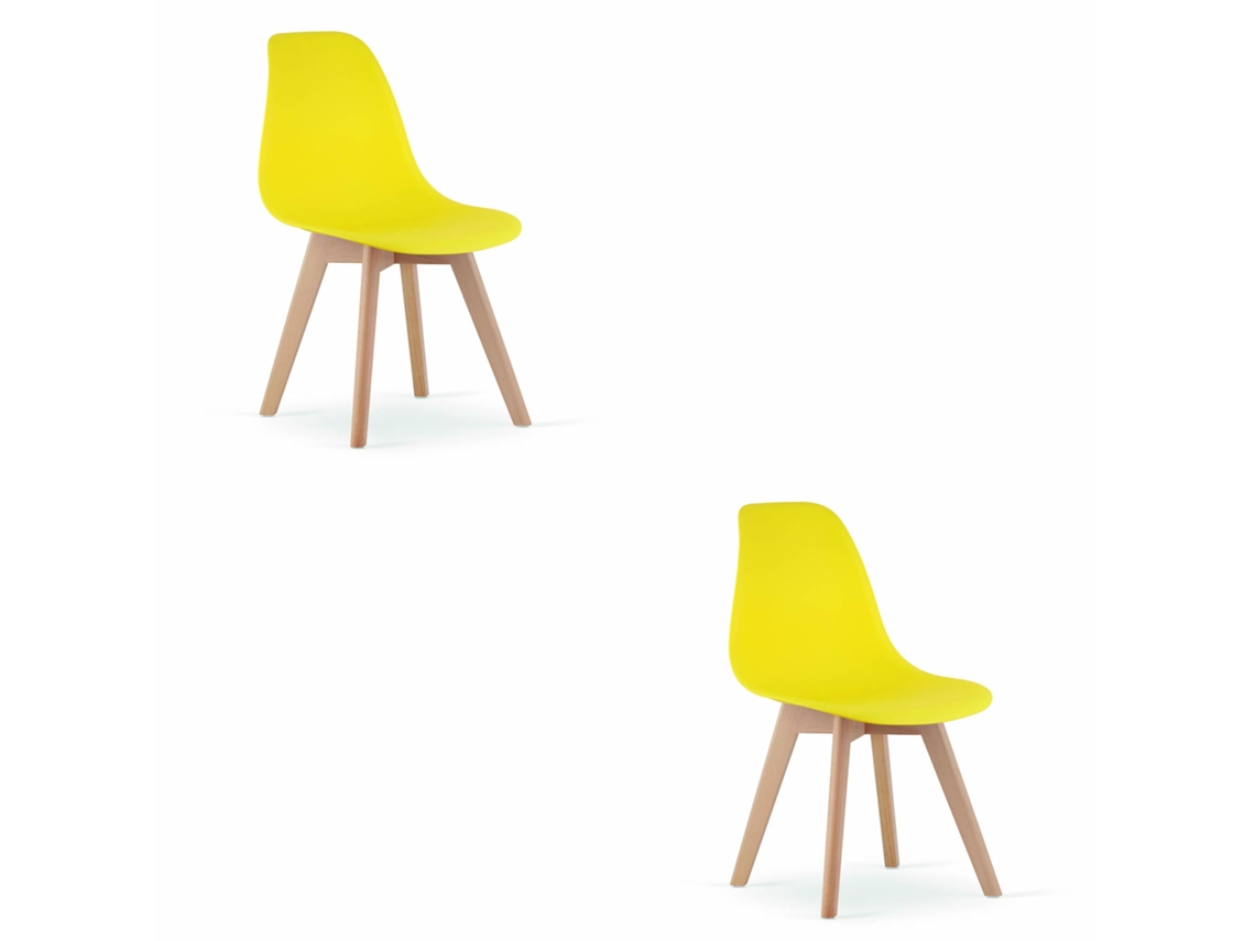 Cadeira De Jantar Conjunto De 2 Peças Kito Assento Amarelo, Pernas Naturais, Assento Ergonômico, Encosto