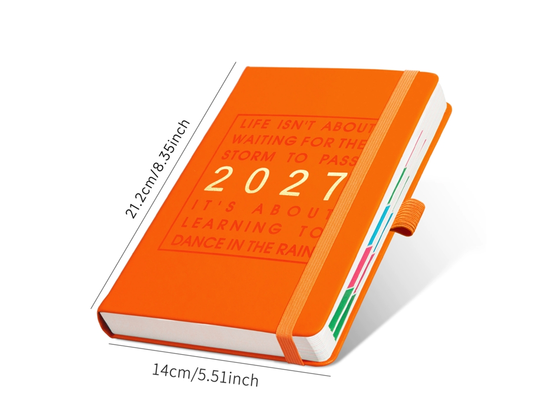 Agenda 2027 Com Etiquetas Mensais E Capa Dura Em Pele Sintética Laranja Panoona