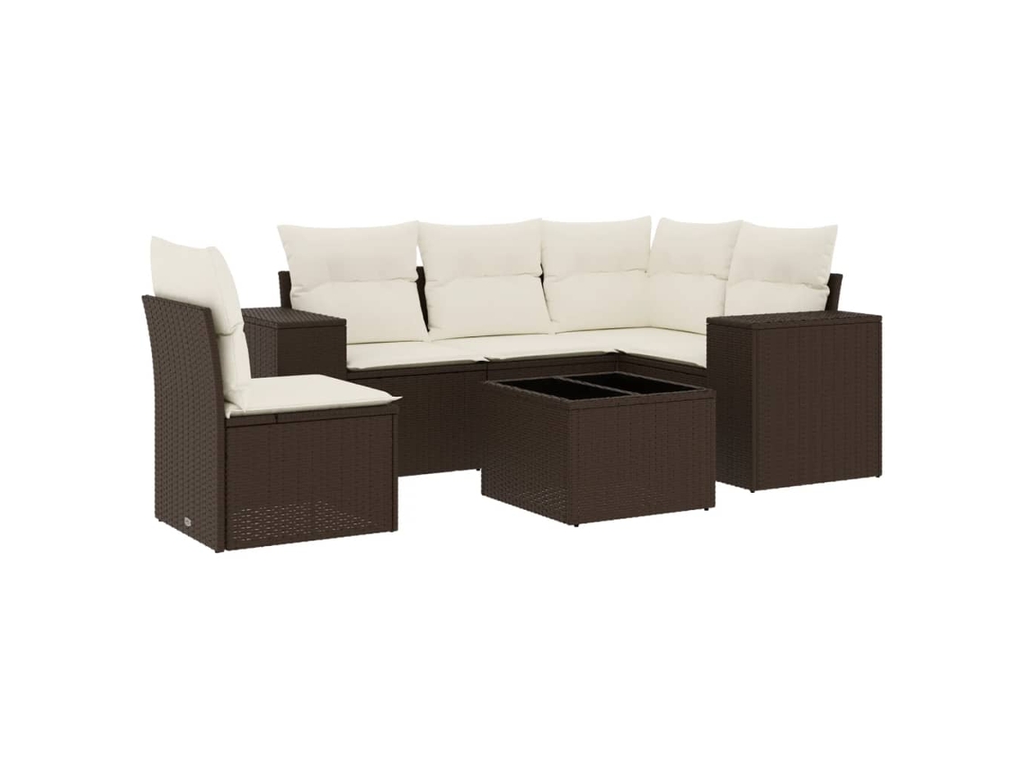 Conjunto de 6 sofás de jardim com almofadões Vime Pe Castanho MAISON EXCLUSIVE (80x200 cm)
