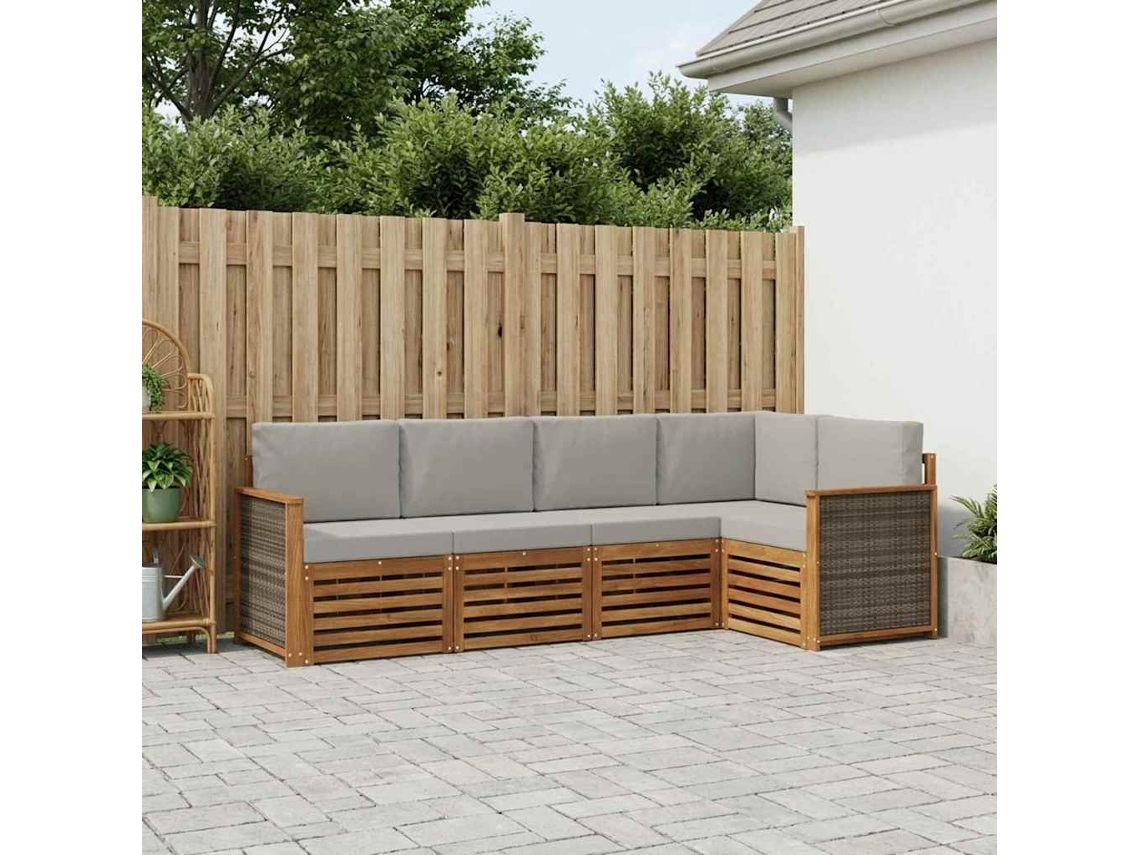 Vidaxl Conjunto De Sofá Sectional 4 Pcs Natural E Cinzento-claro