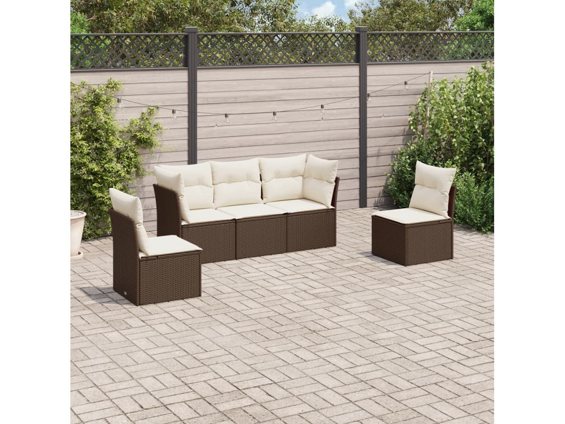 Pcs Conjunto Sofás P/ Jardim C/ Almofadões Vime Pe Castanho Dkd Home Decor