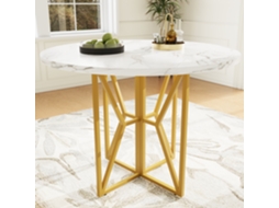 Mesa Redonda 80x80x76cm, Mármore, Pernas Douradas, 4-6p.-mh