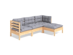 Conjunto de 4 Lounge de Jardim com Almofadões Cinzentos Pinho MAISON EXCLUSIVE