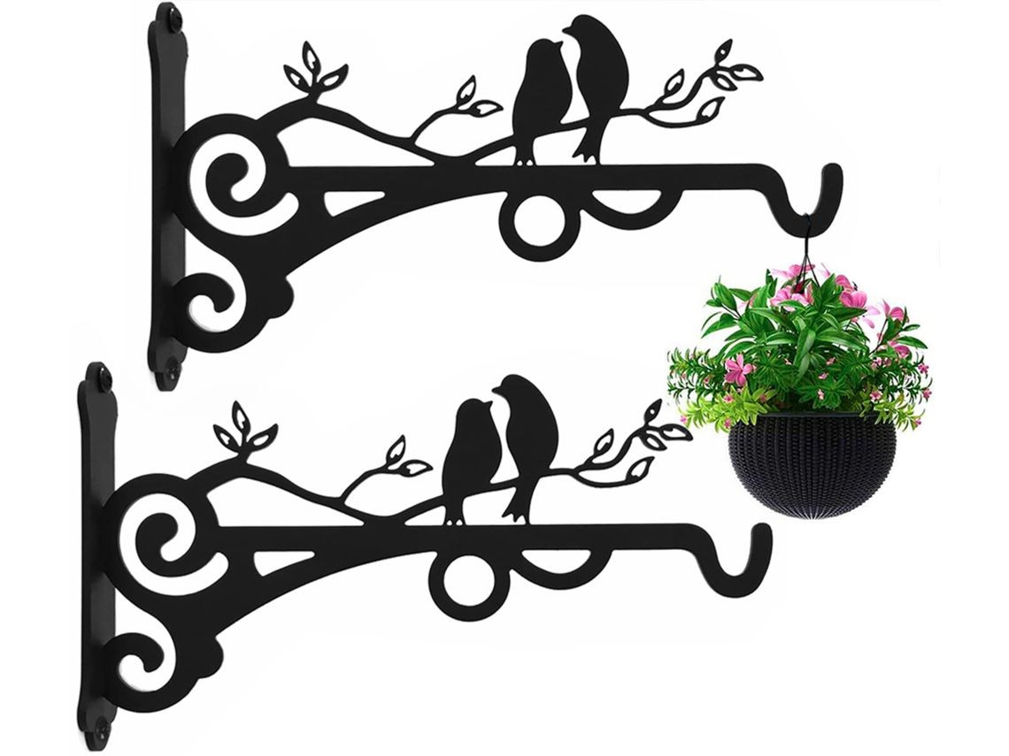 Conjunto 2 Suportes Plantas Com Pássaros - Suporte Plantas Exterior - Jardim Flores E Comedouro Aves - Ferro - Preto