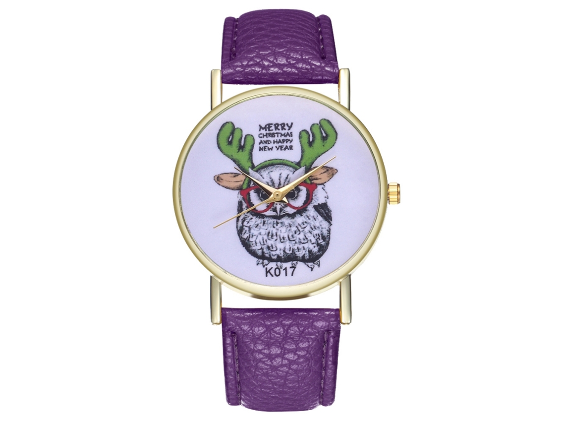 Relógio de pulso masculino de quartzo com pulseira de couro, estampa animal roxa.