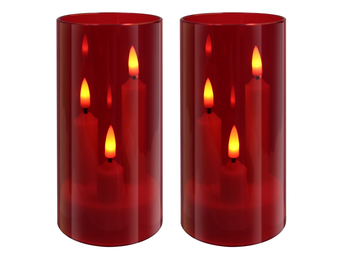 (2 Vermelhas) Velas Led 3 Em 1 Com Efeito De Chama Tremeluzente, Luz Eletrônica, Adequadas Para Decoração De Casa.