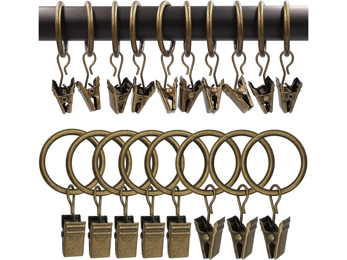 Conjunto De 100 Argolas Metálicas Para Cortina Com Presilhas, Presilhas Para Cortina Com Argolas, Argolas Para Cortina Com Diâmetro Interno De 2