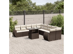 Vidaxl 11 Pcs Conjunto Sofás De Jardim C/ Almofadões Vime Pe Castanho