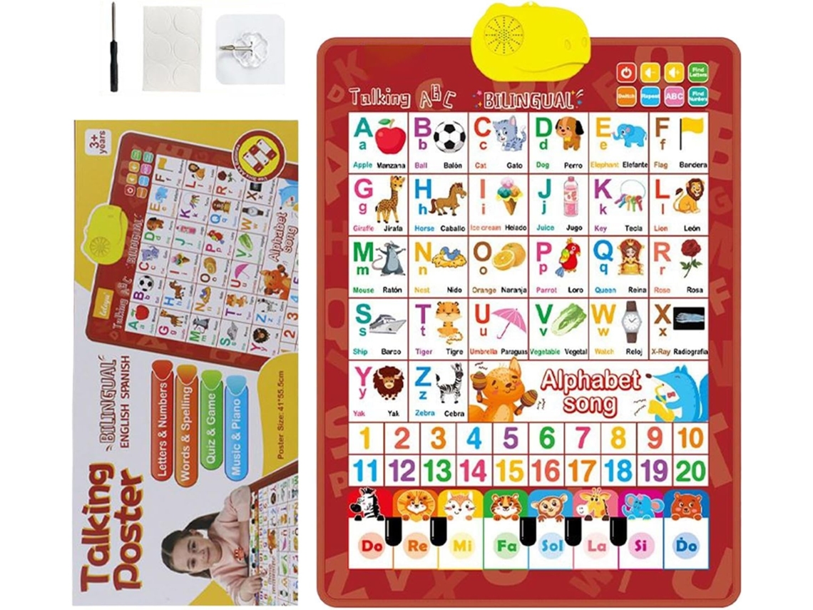 Quadro De Alfabeto Interativo E Bilíngue Com Música Para Parede, Pôsteres Educação Infantil Em Espanhol E